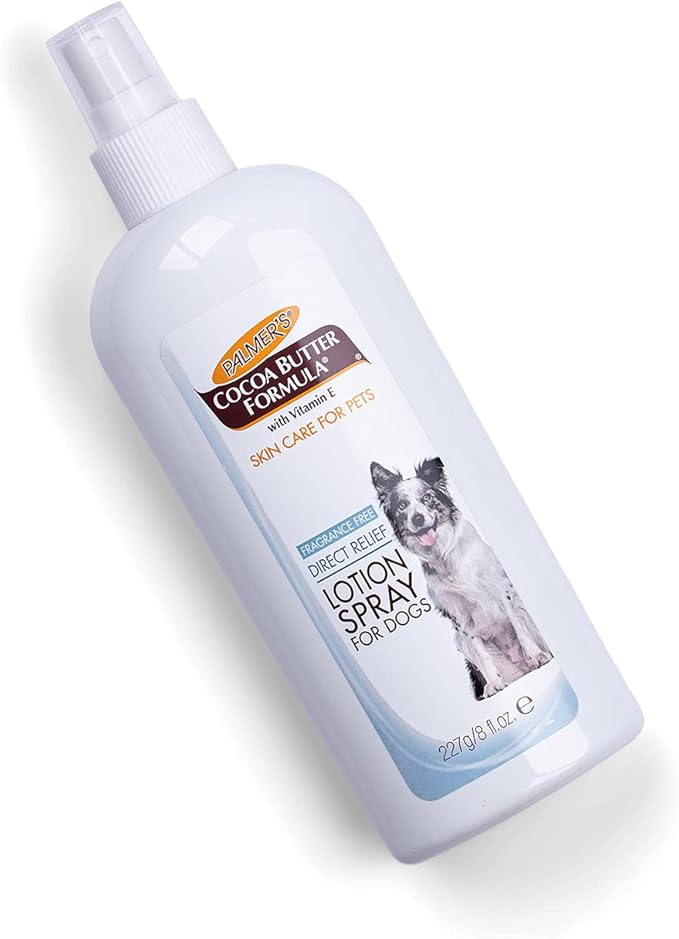 Palmer's for Pets Cocoa Butter Formula Dry Skin Relief Spray for Dogs, Direct Spray-On Lotion with Vitamin E to Soothe Dry and Itchy Skin, No-Mess Application, 8 Fl Oz