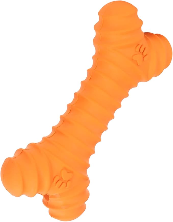 Pssopp Dog Bones Toy, Latex Squeaky Dog Toy,Pet Puppy Cat Squeaky Chewing Play Toys Bone Shaped Toys for Puppy (Orange)