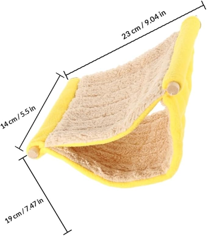 ARTIBETTER Double Layer Small Animal Hammock Soft Plush Hanging Bed for Ferrets Hamsters Small Birds Cage Accessory Yellow Cozy Hideout
