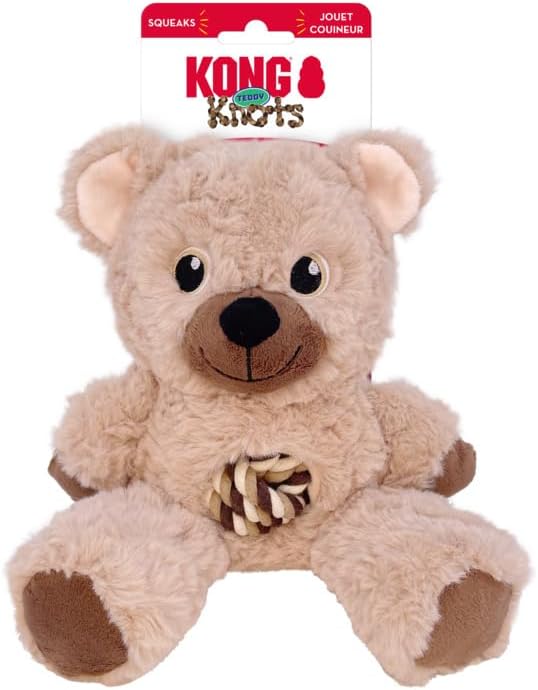 KONG Knots Teddy Bear - Knotted Rope Tummy and Tail - Soft Plush Dog Toy (Medium)