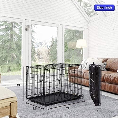 Extra Large Dog Crate with Double-Door, Removable Tray & Divider Panel - Travel Dog Crate for Medium Sized Dogs - Dog Cage for Small Dogs (Black, 24")