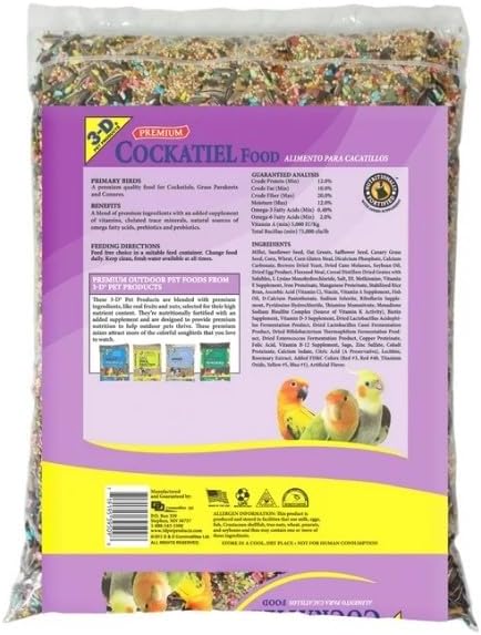 3~D Pet Products Premium Cockatiel Mix Bird Food Seeds, with Probiotics ~ 9 Lb Bag ~ 1 Pack.