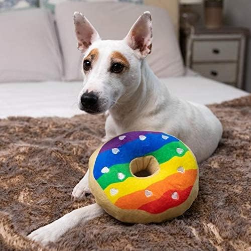 Huxley & Kent for Dogs | Pride Donut (Small) | Rainbow Power Plush Dog Toy with Squeaker | Funny Dog Toy | Cute Dog Toy | H&K Squeaky Dog Toy