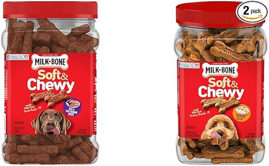 Milk-Bone Soft & Chewy Dog Treats Bundle: Beef & Filet Mignon Recipe, 25 Ounce + Chicken Breast Recipe, 25 Ounce
