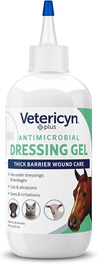 Vetericyn Plus Wound Dressing Gel for Animals| Thick Barrier Wound Care for Cats, Dogs, Horses, and Small Animals, Works on Wounds and Skin Irritations. 8 Ounces