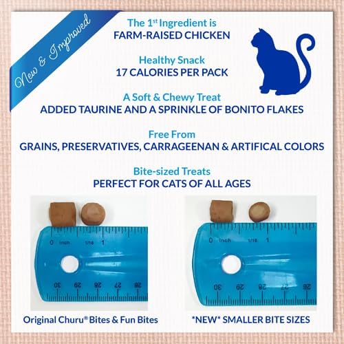 INABA Churu Fun Bites for Cats, Soft & Chewy Baked Chicken Wrapped Filled Cat Treats with Taurine, 0.42 Ounces Each Tetra, 9 Tetras (3 per Bag), Tuna with Cheese Recipe