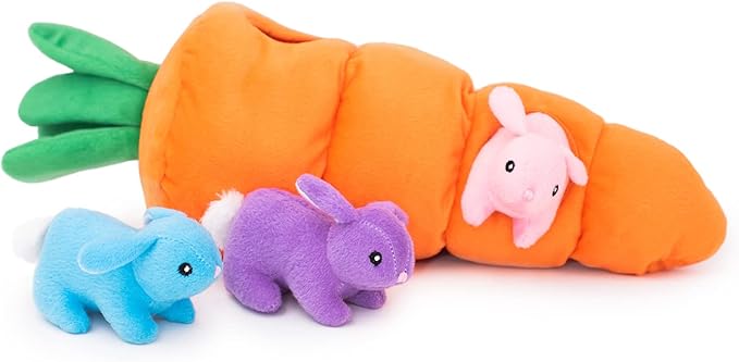 ZippyPaws - Holiday Burrow, Interactive Squeaky Hide and Seek Plush Dog Toy - Easter Carrot
