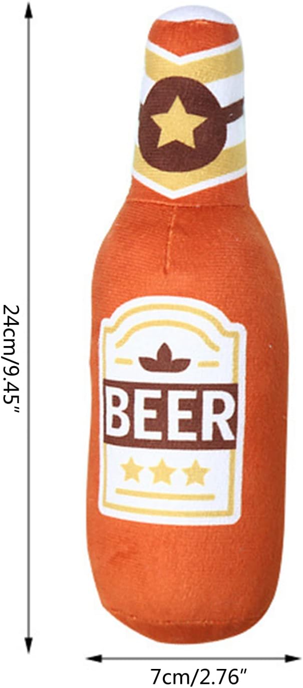 Squeak Dog Toy Soft Plush- Chew Beer-Bottle Shape Squeeze with Squeaker for Medium & Small Dog, 24*7cm