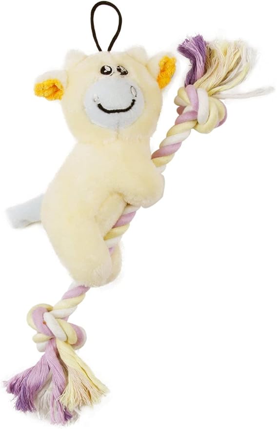 Pet Life ® 'Broom-Lick' Plush and Jute Ultra-Soft Dual Rope and Squeak Teething Plush Puppy Cat and Dog Toy