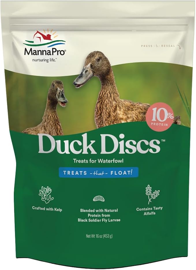 Manna Pro Duck Discs, Floating Duck Treats with 10% Protein, Made with Black Soldier Fly Larvae, Kelp & Alfalfa, Treats for Ducks & Waterfowl, 16 oz