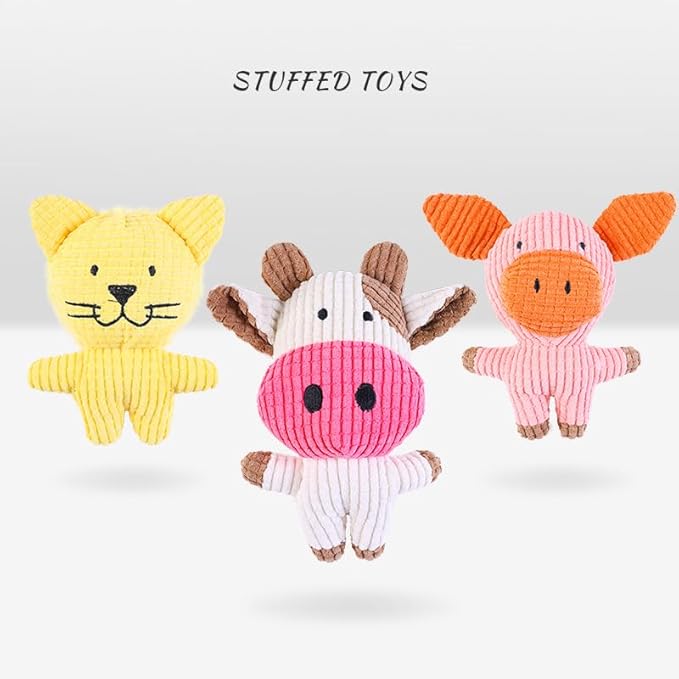 Plush Squeaky Pet Toy - Cute Animal Design Dog & Cat Toy - Soft & Durable Chew Toy for Interactive Play & Self-Entertainment (Pig)
