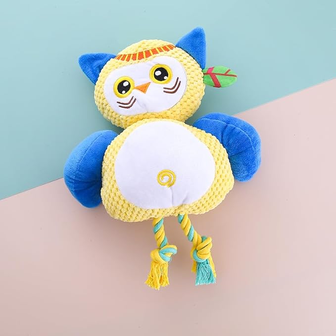 Colorful Owl Pet Toy, Dog and Cat Chew Toy for Interactive Training, Durable Plush with Squeaky Sound, Multiple Owl Designs Available, Made of Corn Plush and PP Cotton (Savage Owl)