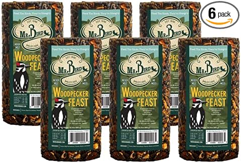 6-Pack Mr. Bird Woodpecker Feast Small Cylinder | Wild Bird Food for Outdoor Birds | Backyard Birdfeeding