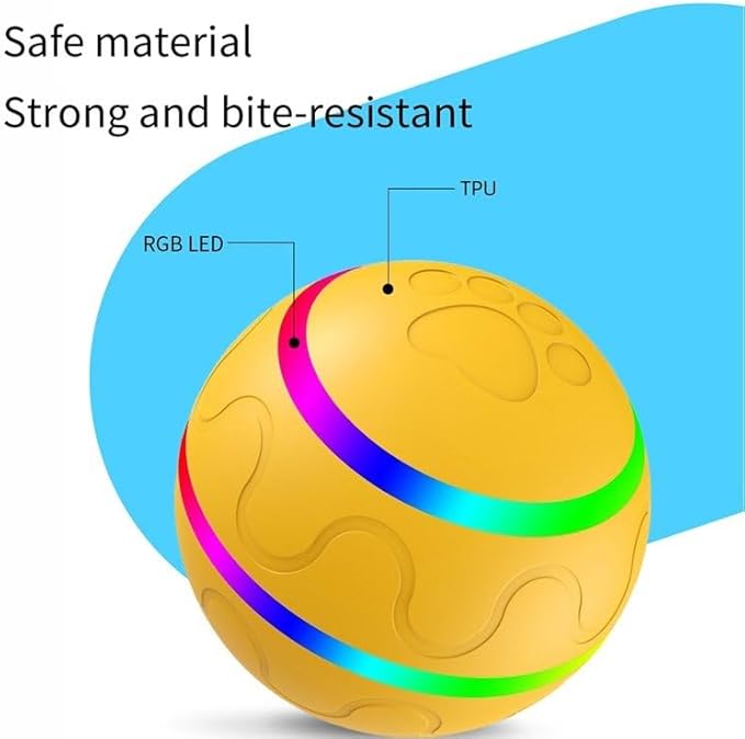 Interactive Pet Ball Toy with Remote Paw Controller, Yellow, Electronic Dog/Cat Entertainment, Self-Rolling, USB Rechargeable, LED Light-Up Pet Toy for Dogs & Puppies.