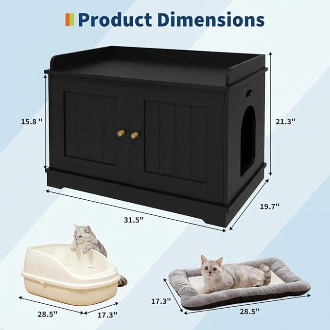 Garvee Cat Litter Box Enclosure Furniture Wooden Hidden Litter Box Cabinet Dog Proof Cat Washroom Kitty House with Vent Door