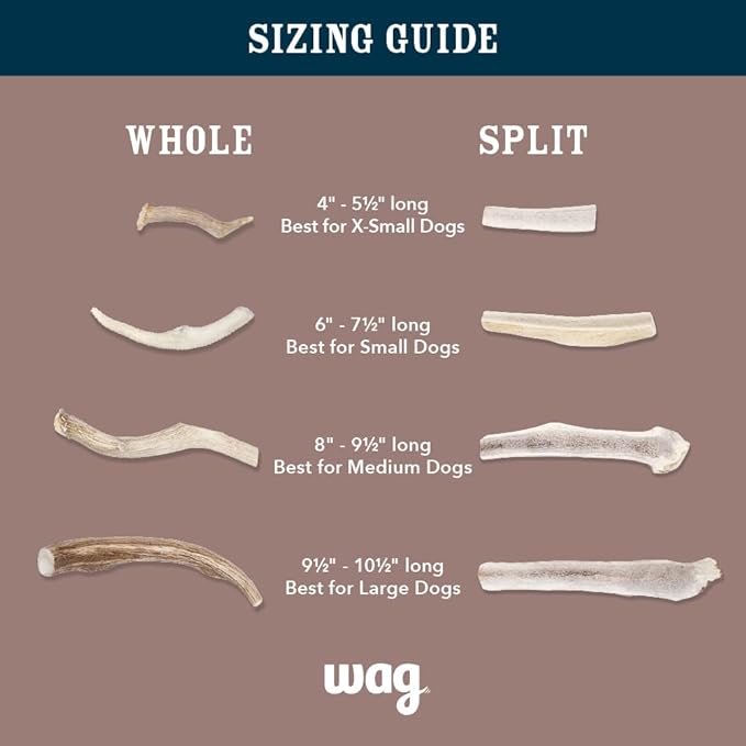 Amazon Brand - Wag Split Elk Antler, Naturally Shed, Long Lasting for Aggressive Chewers, X-Large (Best for Dogs Over 45 lbs) (Pack of 4)