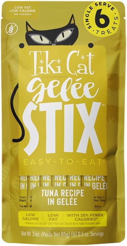 Variety Pack for Tiki-Cat Gelee Stix in 2 Flavors: 1 Tuna and 1 Chicken (2 Bags Total, 3 Oz/Bag, 6 Stix/Bag) Plus Shaynanigans Silicone Lid