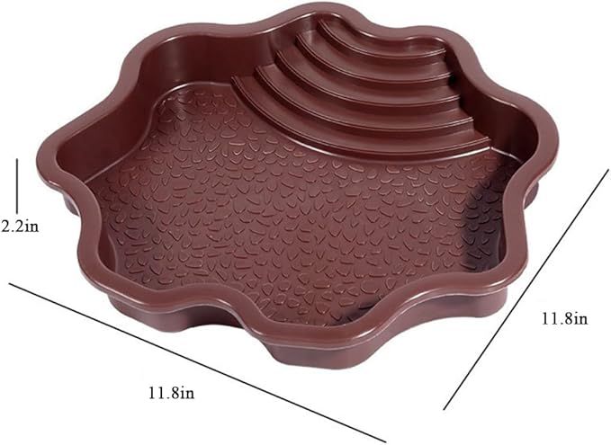 Turtle Bathing Pool, Reptile Feeding Dish Water Pot, Landscape Fish Tank Decoration, Lizard Turtle Bathing Pot for Aquatic Climbing Pet - Reddish Brown