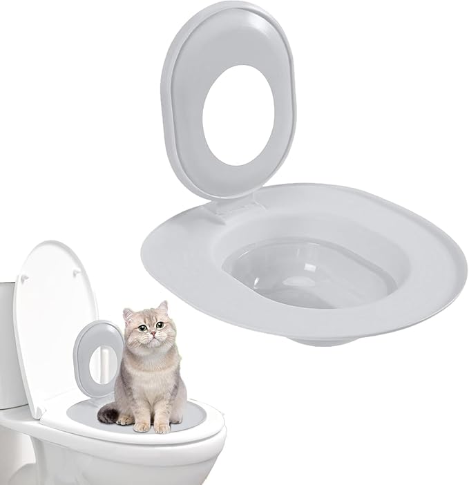 Cat Toilet Seat Training Kit - Universals Reusable CatToilet Trainer, Easy to Install Removable, CatLitter Tray Kit Kitty Potty Train System, Train Your Cat to Use The Toilet, Pet Cleaning (Grey)