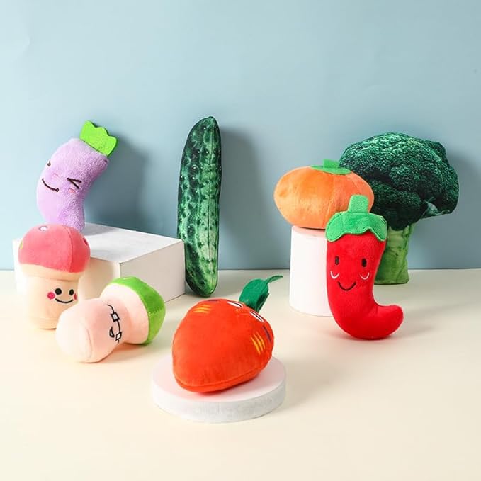 Plush Vegetable Pet Toy with Squeaker, Interactive Chew Toy for Cats and Dogs, Durable and Soft for Comfort, Training, and Boredom Relief (Cucumber)