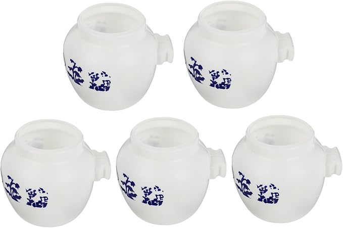 VOSAREA 5pcs Small Round Parrot Food Bowl Set with Blue and White Porcelain Pattern Bird Water Cup Bird Cage Feeder for Cockatiel Parakeet Pet Supplies