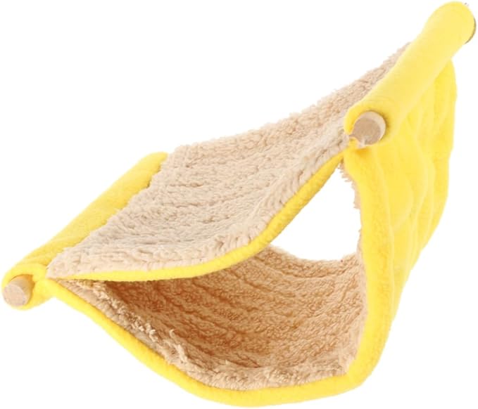 Small Animal Hanging Hammock Double Layer Plush Pet Bed Yellow Soft Sleeping Nest for Hamsters Parakeets and Small Birds Cage Accessory