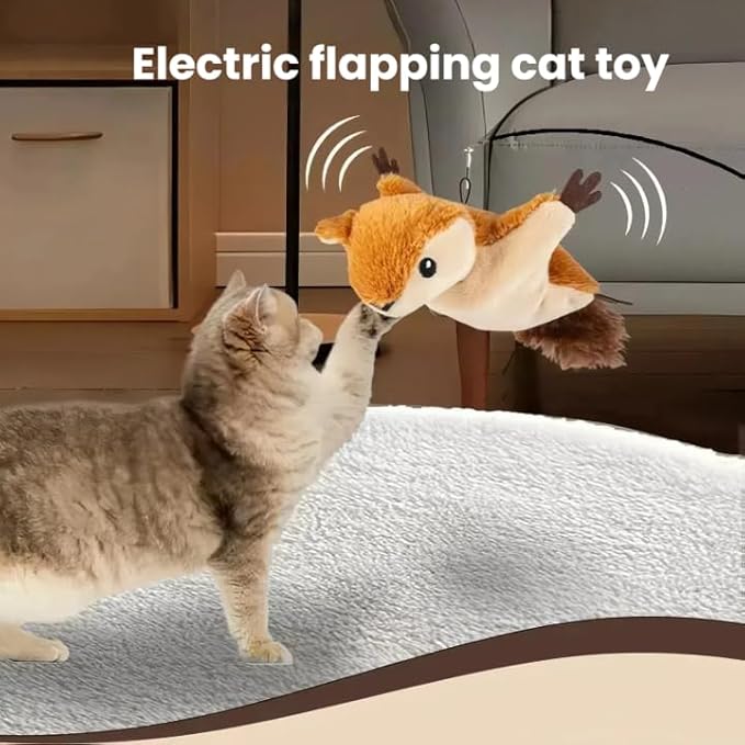Interactive Rechargeable Flying Bird Cat Toy, Interactive Chirping Bird Wings, Flapping Bird Cat Toy, Chirping Birds Cats Toys for Bored Cats (E-Squirrel+Eagle)