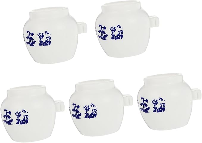 KALLORY 5pcs Large Round Parrot Food Bowls Set Blue and White Porcelain Style Bird Feeding Cups Water Holders Compatible Bird Cages for Parrots and Small