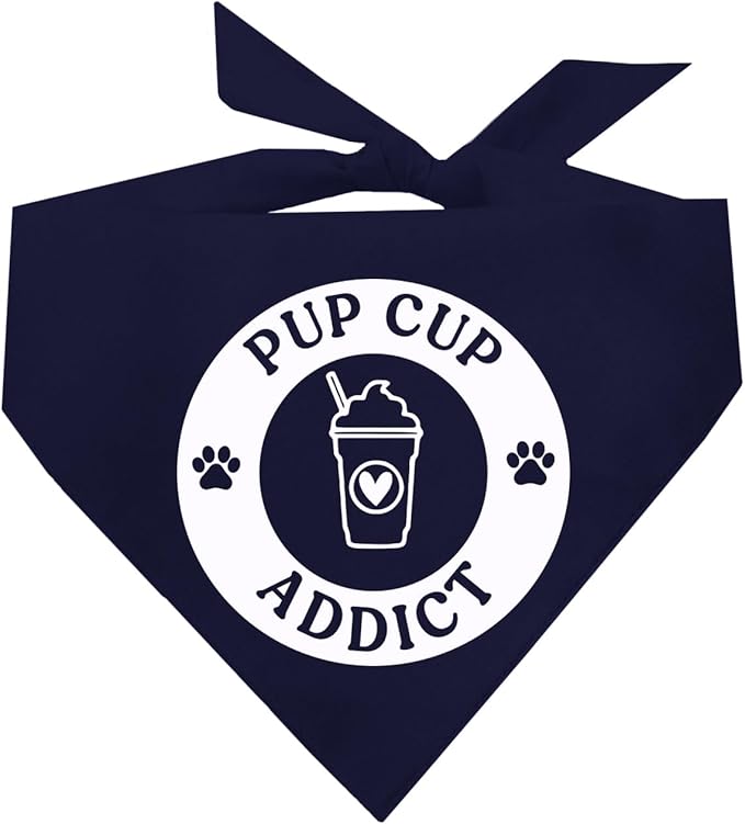 Pup Cup Addict Pupuccino Dog Bandana (Navy, OS 1106)