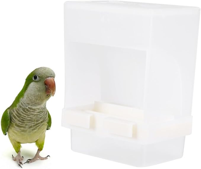 VILLCASE Automatic Parrot Feeder Splash-Proof Drinking Feeding Bowl, Beige Food Dish for Bird Cage, Parrot Accessories for Clean and Convenient Feeding