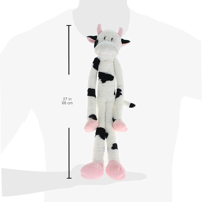 Large Extra Long Legs Over Sized Plush Animal Themed Dog Toys 27 inch Multiple Squeakers (Black and White Cow)