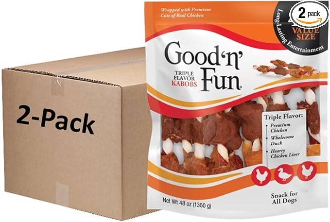 Good N Fun Triple Flavor Kabobs 48 Ounce, Rawhide Snack for All Dogs (2 Pack)