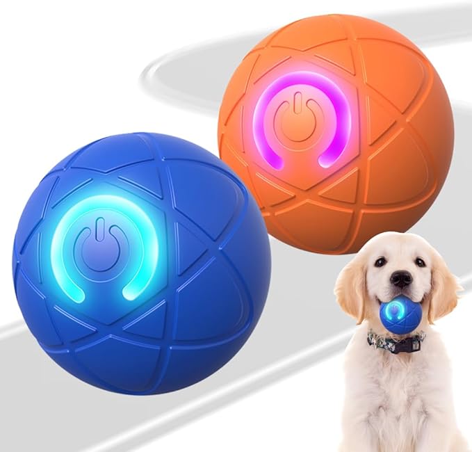 Interactive Dog Toys for Small Dogs, Dog Balls Cat Toys Rolling Ball for Puppy Small Medium Dogs and Cat, Self Moving Jumping Bouncing and Rotating Toy to Keep Them Busy (Blue+Orange)