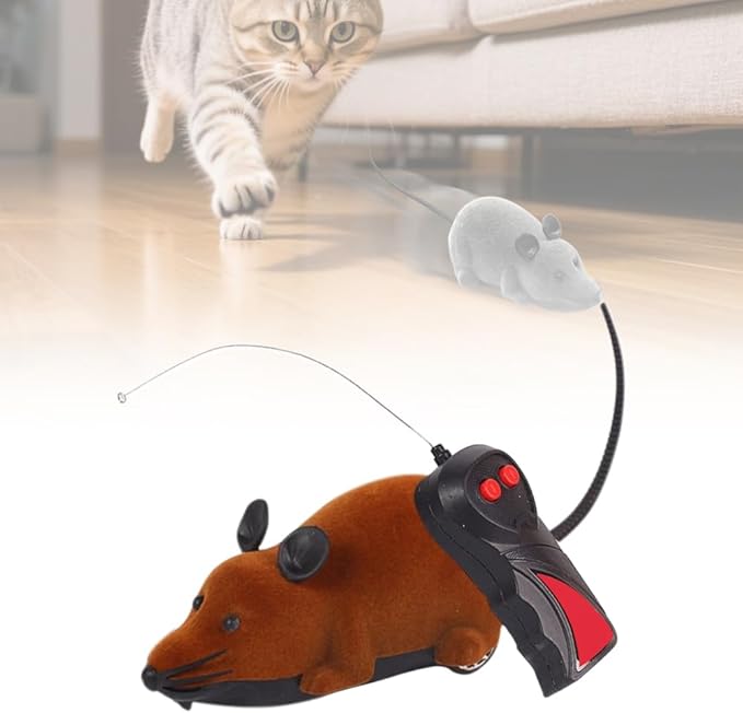 Remote Control Mouse Cat Toy - Rechargeable Interactive Fake Rat Toy for Indoor Cats Dogs, Automatic Moving RC Mouse Toy & Chasing Prank (Dark Brown)
