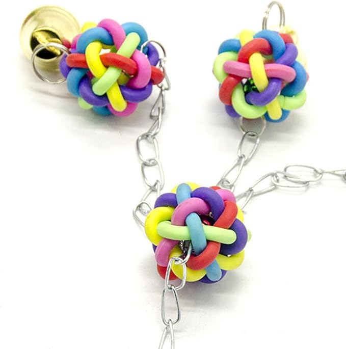 Luxshiny Parrot Bite Hanging Chewing Ball with Colorful Plastic Bell for Bird Cage Accessory, Sturdy Parrot Chewing for Pet Birds and Parakeets
