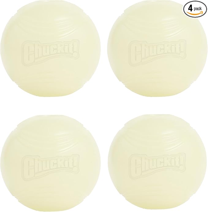 Chuckit! Glow in the Dark Bouncy Balls - Ball for Dogs, Chuckit Dog Toy, Max Glow Balls - Medium, 2.5 Inch, Pack of 4