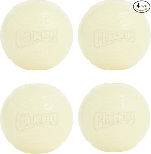 Chuckit! Glow in the Dark Bouncy Balls - Ball for Dogs, Chuckit Dog Toy, Max Glow Balls - Medium, 2.5 Inch, Pack of 4