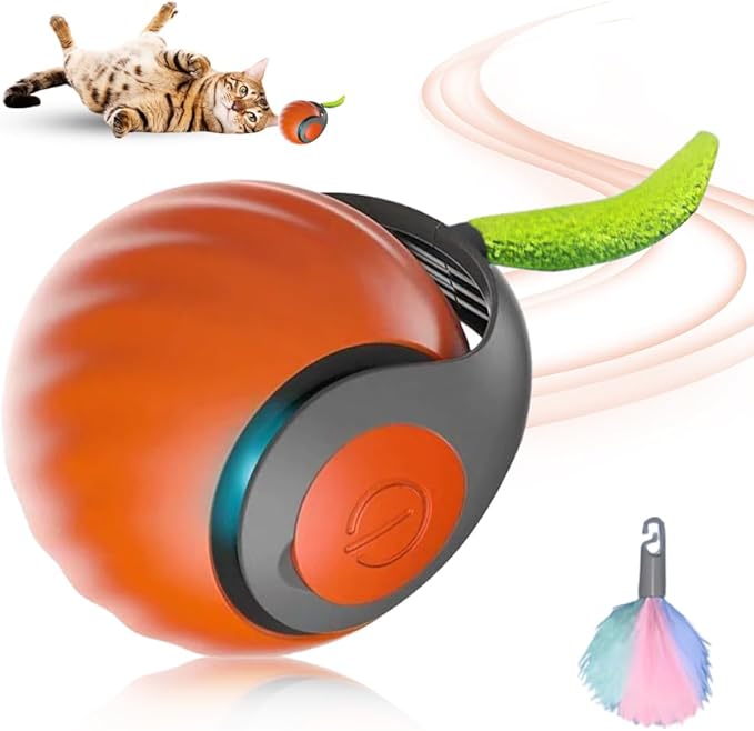 Speedy Toy Cat Toy, 2025 NewUSB Rechargeable Smart Cat Toys Ball Smart Automatic Rolling Pet Ball, Interactive Cat Toys Ball for Indoor Two Speed Adjustment with Replacement Tail (Orange)