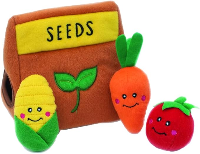 ZippyPaws Zippy Burrow - Interactive Hide & Seek Dog Toys, Colorful Squeaky Plush Puzzles, Seed Packet