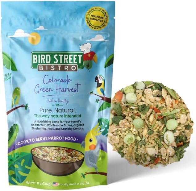 Bird Street Bistro Parrot Food - Parrot Food - Cooks in 3-15 min w/Natural Whole Grains, Legumes, Non-GMO Fruits, Vegetables & Health-Oriented Spices.