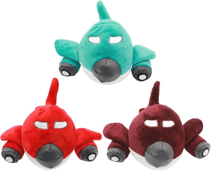 FRCOLOR Dog Chew Toy Plane Shape 3-Pack Puppy Teething Chew Toys with Squeaky Sound Interactive Pet Playing Toy for Dogs and Cats