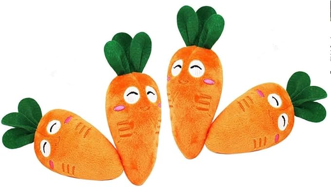 4 Pcs Soft Dog Toys Cute Carrot Plush Chew Squeaker Plush Dog and Cat Toys with Multi-Squeaks Sound Pet Puppy Supplies Funny Squeak