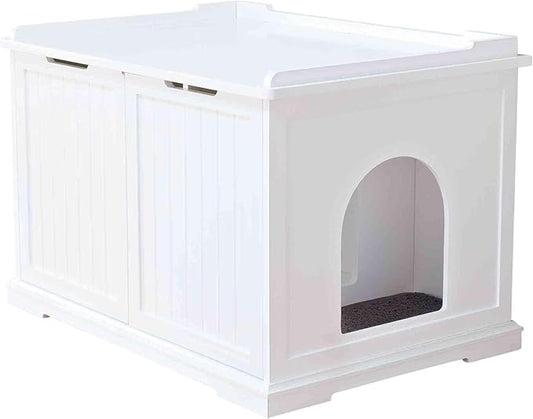 Trixie XL Furniture Litter Box Enclosure (White), Hidden Litter Box for Cats with Openings on Either Ends & Large Ventilations Slots, Double Doors for Easy Cleaning, Removable Divider