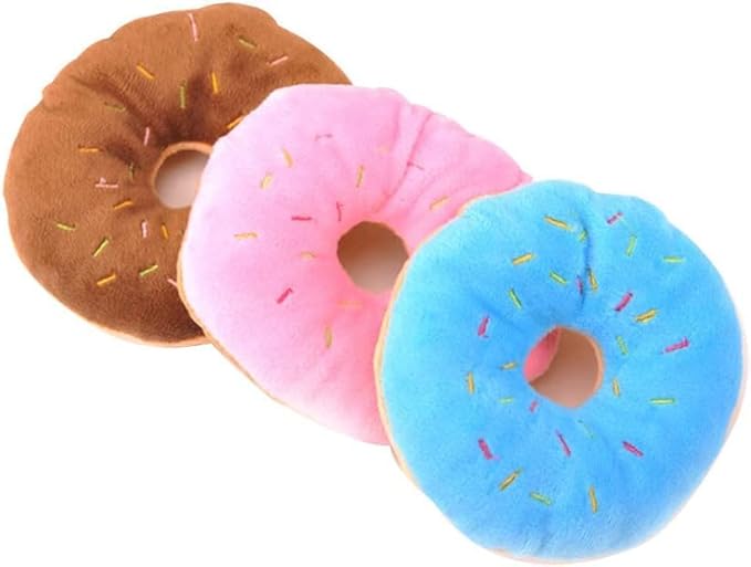 Multicolour Pet Toy Donut-Shape Squeaky Squeaker Puppy Dog Pet Cat Kitten Sound Chews Toy Random Color Sturdy and Practical Simple and Sophisticated Design Pet Supplies