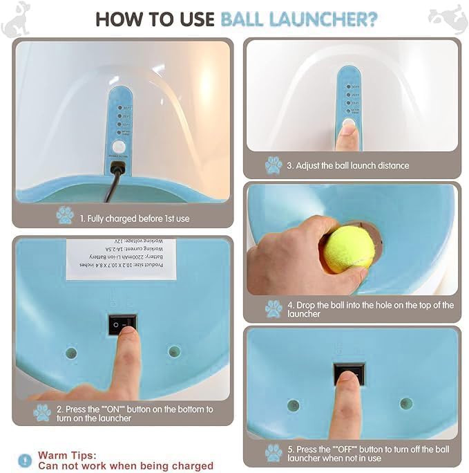 MEKAPLE Automatic Dog Ball Launcher, Dog Ball Thrower Machine with 10-30Ft 3 Launching Distance, Interactive Toys for Small Dogs Indoor & Outdoor with 15 Mini Tennis Balls (2 inch) -Blue