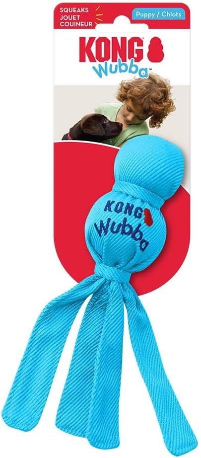 Kong Puppy Wubba Dog Tug of War Toy - Durable Fetch & Tug for Small Breeds - Interactive Puppy Teething Toys for Small Dogs, Perfect Squeakers for Tug of War and Fetch Games
