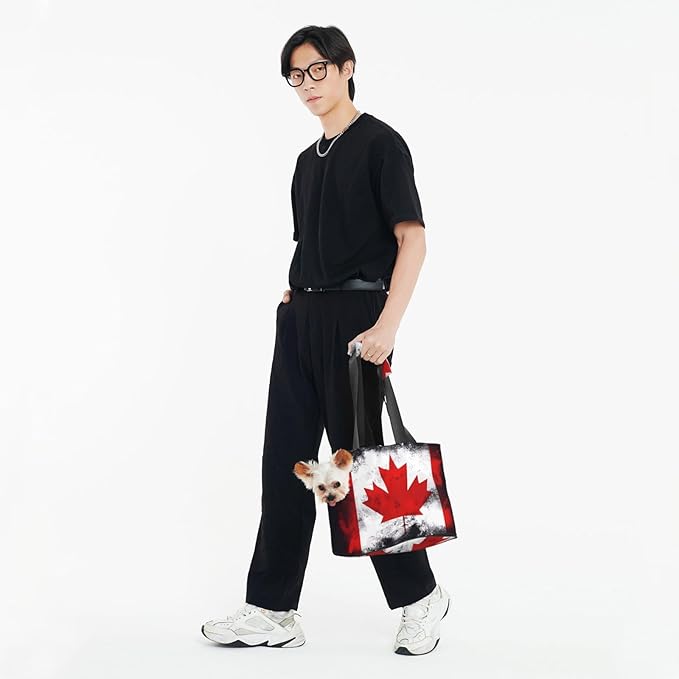 Foldable Pet Carrier Sling - Waterproof Small Dog & Cat Travel Canadian Flag Tote with Safety Hook for Hiking