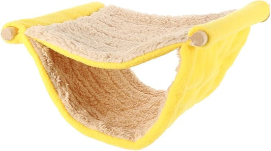 Small Animal Hammock Dual Layer Hanging Plush Nest Pet Bed for Hamsters Squirrels Birds Cage Accessories Yellow Cozy Sleeping Hut