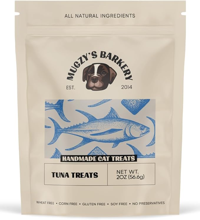 Mugzy's Barkery Handmade Cat Treats, Dehydrated Ahi Tuna, Single Ingredient, 81% Protein, Wheat Free, Corn Free, Gluten Free, Soy Free, No Additives, No Junk, 100% Ahi Tuna, 2oz