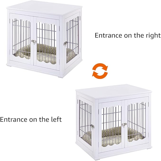 unipaws Furniture Style White Dog Crate for Medium Large Dogs, Indoor Aesthetic Dog Stuff Kennel, Modern Decorative Wood Wire Pet House Dog Cage, Pretty Cute End Side Table Nightstand…